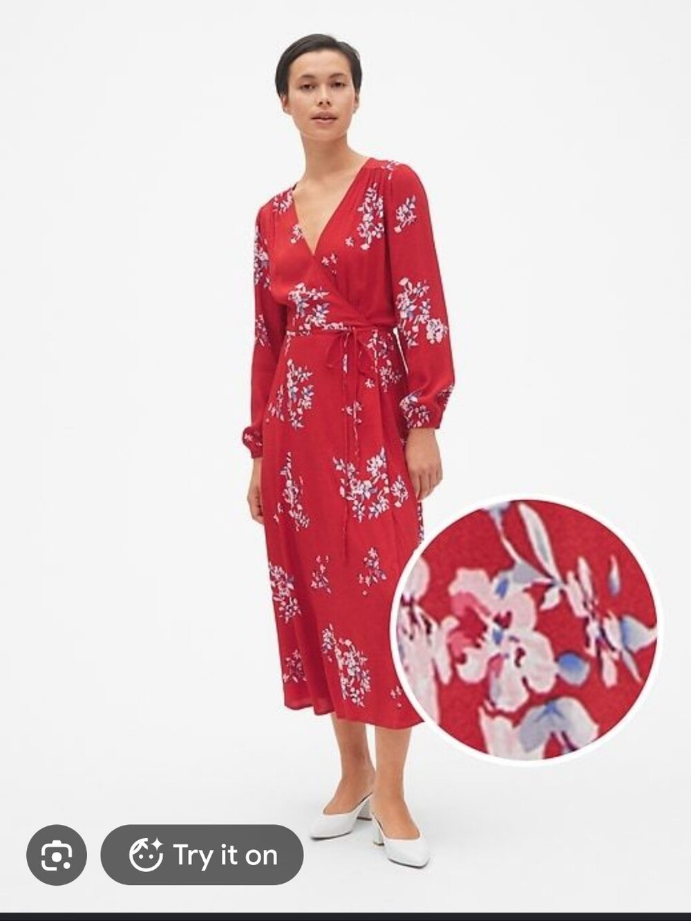 GAP Red Floral Wrap Dress with Long Sleeves